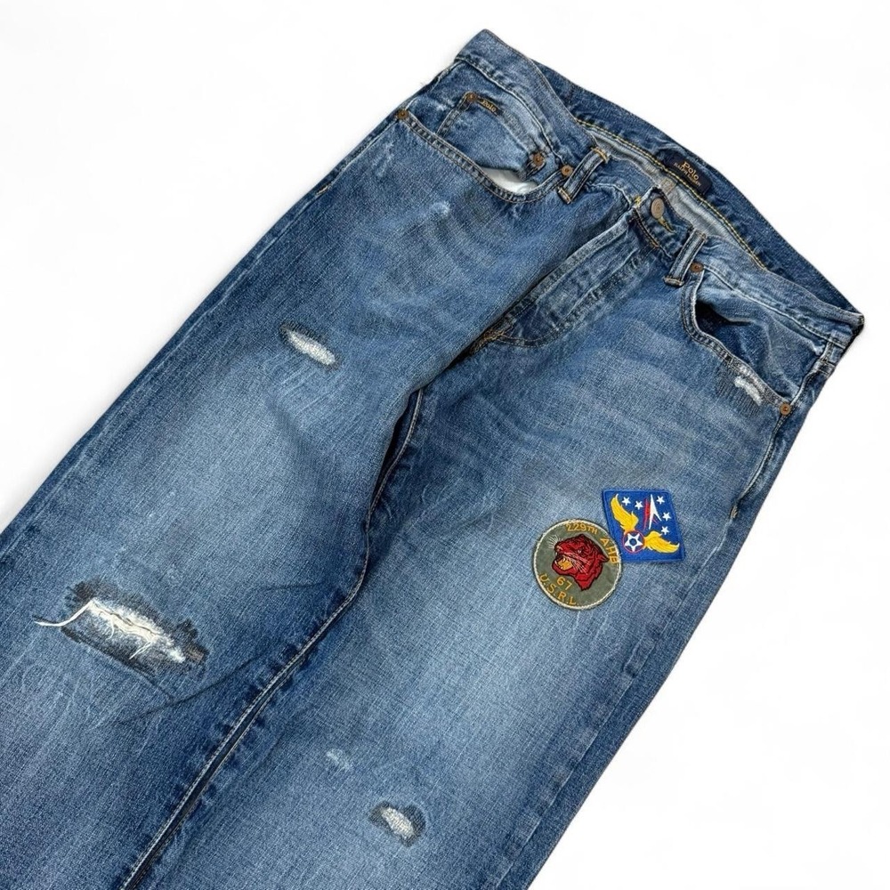 Polo Ralph Lauren Classic Fit Military Tiger Patchwork Distressed Jeans 33x30